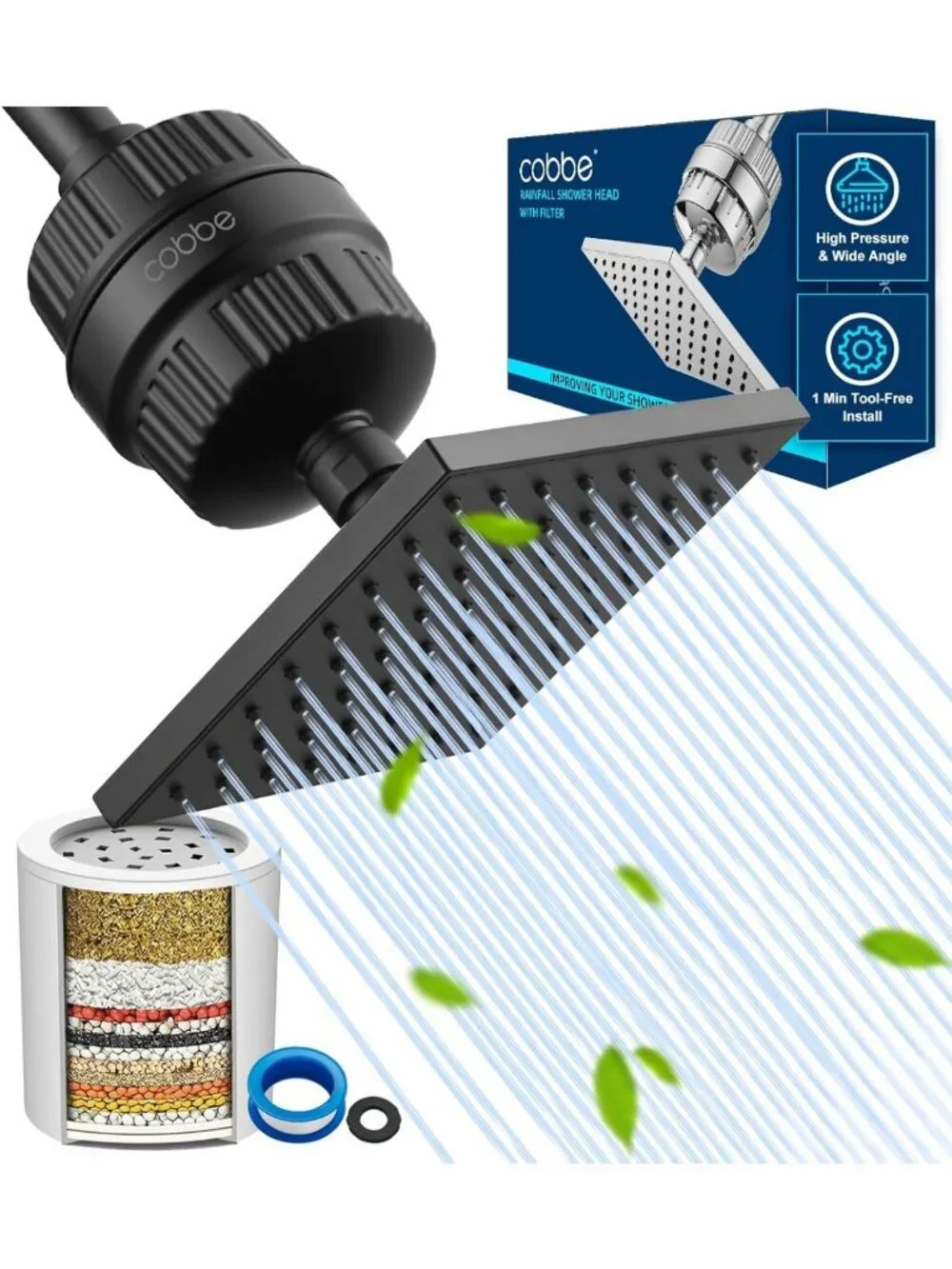 High Pressure Filtered Shower Head with 20 Stage Water Softener | Rain